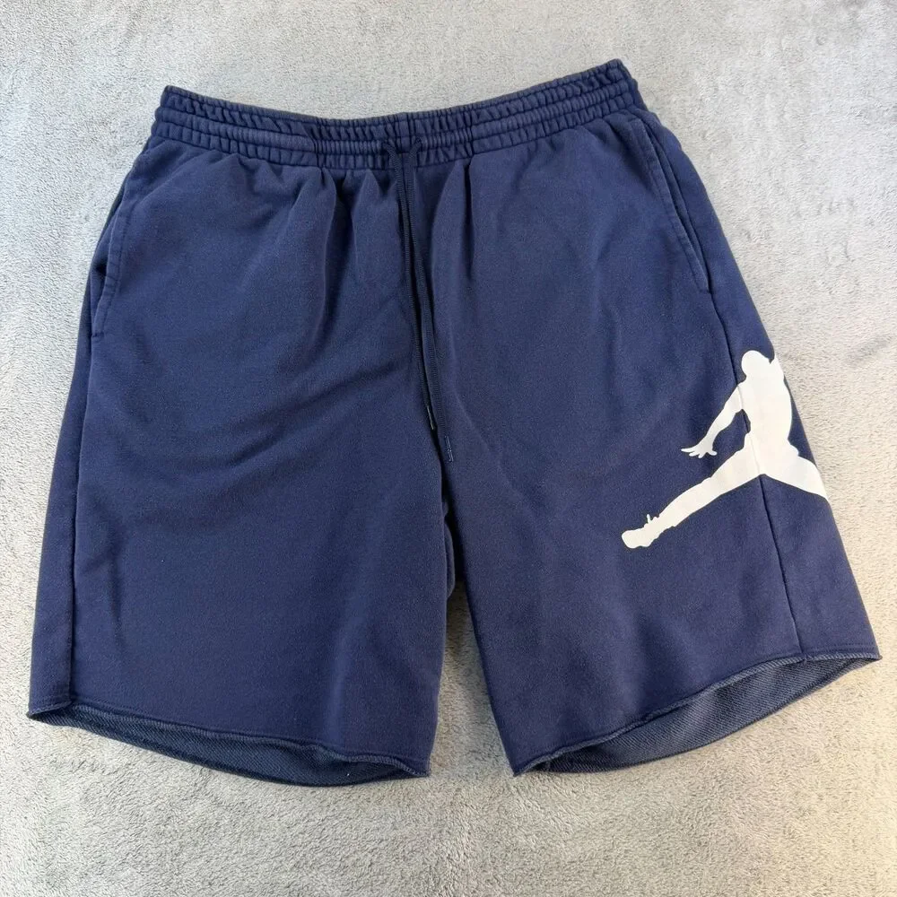 Nike Air Jordan Jumpman Fleece Shorts Mens L Navy Blue Big Logo Athletic Sweat